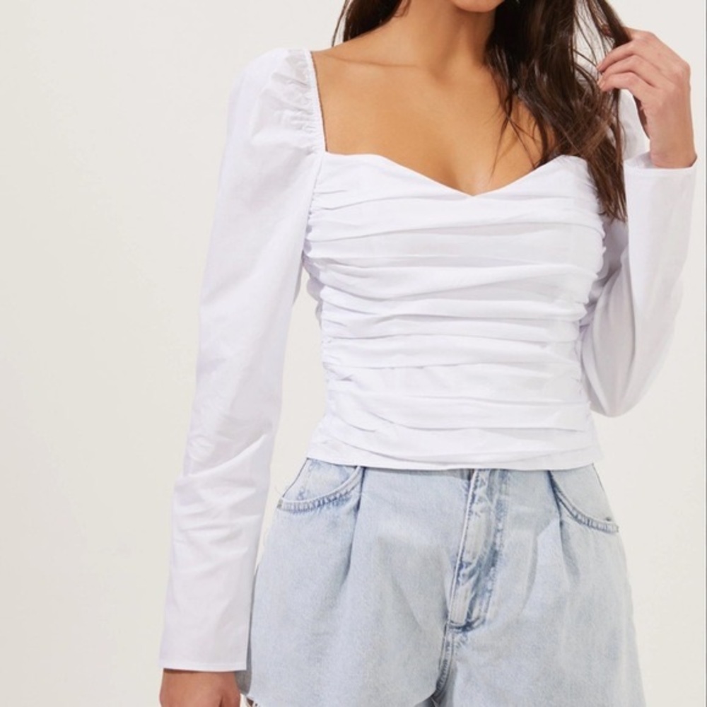 ASTR The Label White Long Sleeve Bridal Rouched Top Size S